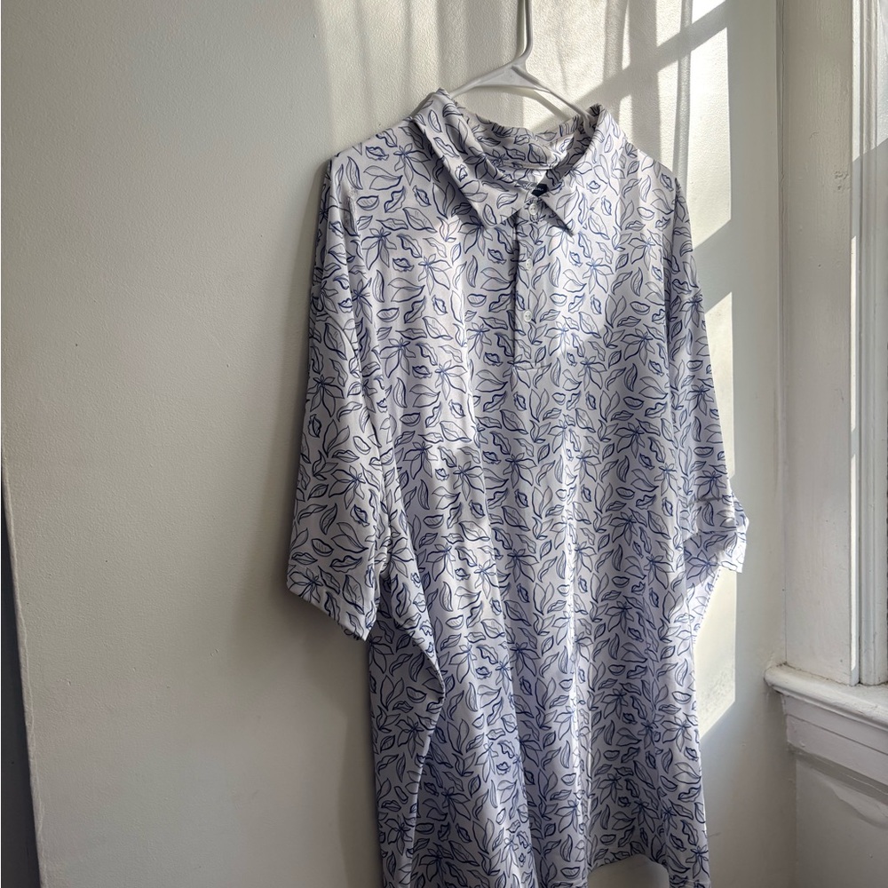 Hogan White Button-Up Shirt with Blue Leaf Print